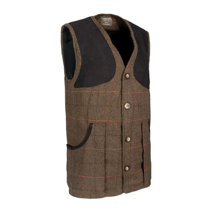 Jack Pyke brown plaid wool shooting vest with brass buttons