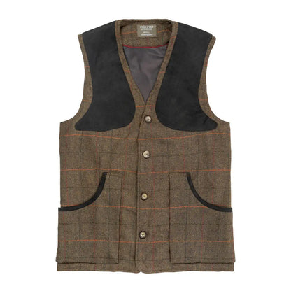 Jack Pyke tweed shooting vest with black lining and brown buttons