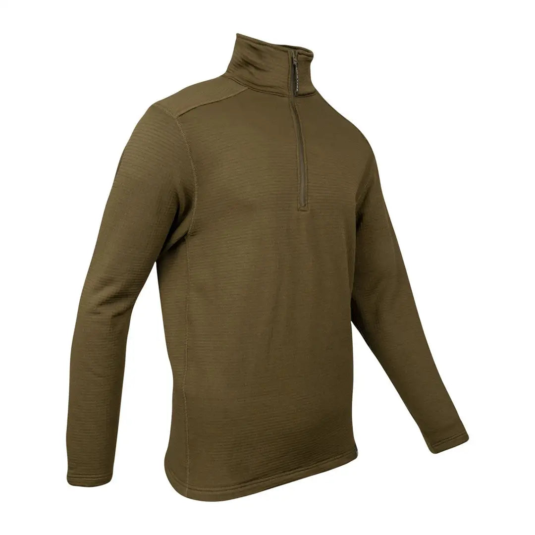 Men’s olive green Jack Pyke Waffle Fleece Top with long sleeves and quarter-zip style