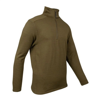 Men’s olive green Jack Pyke Waffle Fleece Top with long sleeves and quarter-zip style