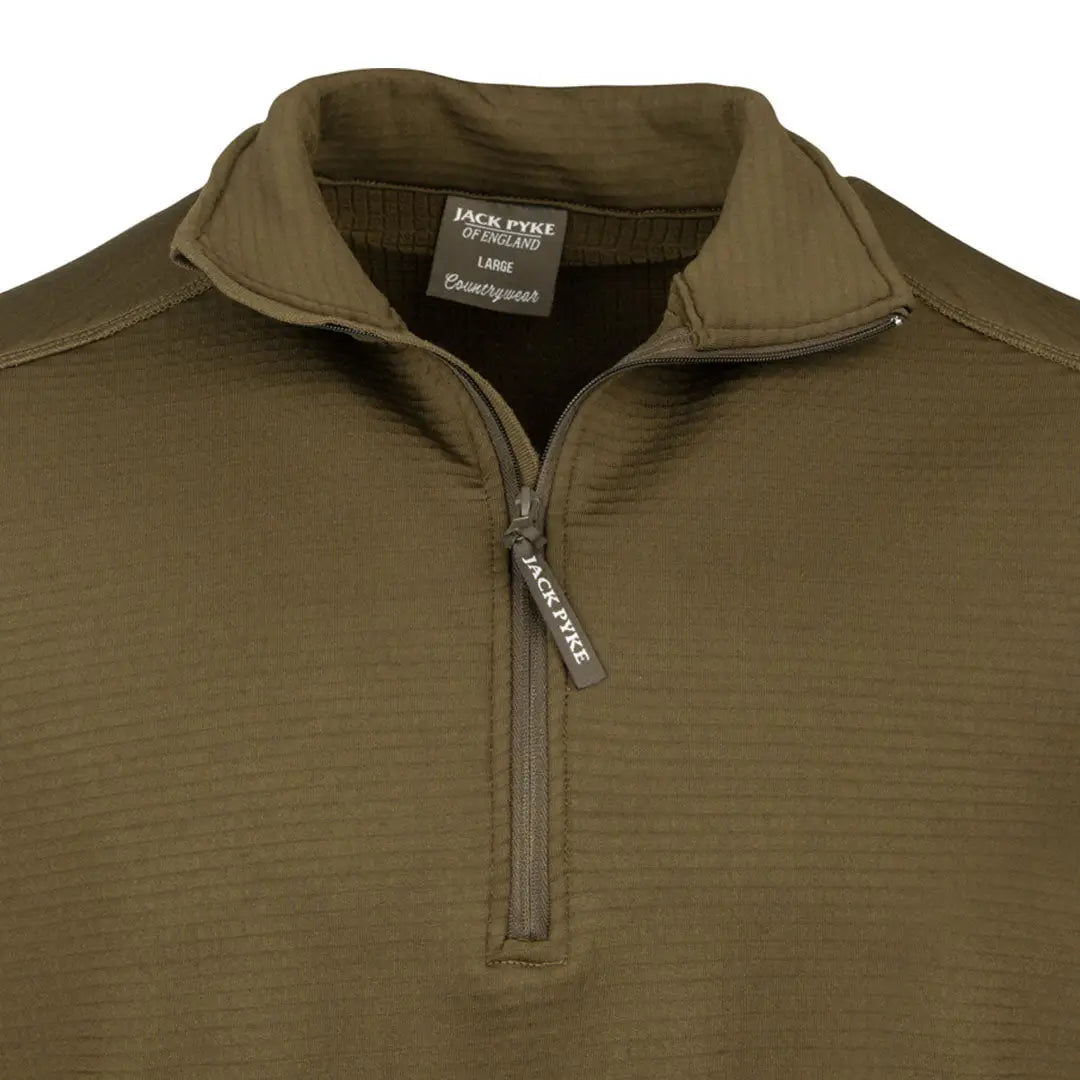 Olive green Jack Pyke Waffle Fleece Top with quarter-zip and ribbed texture