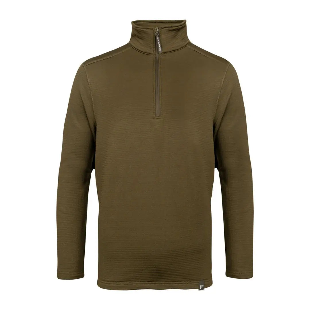 Men’s olive green Jack Pyke Waffle Fleece Top with long sleeves and quarter-zip style