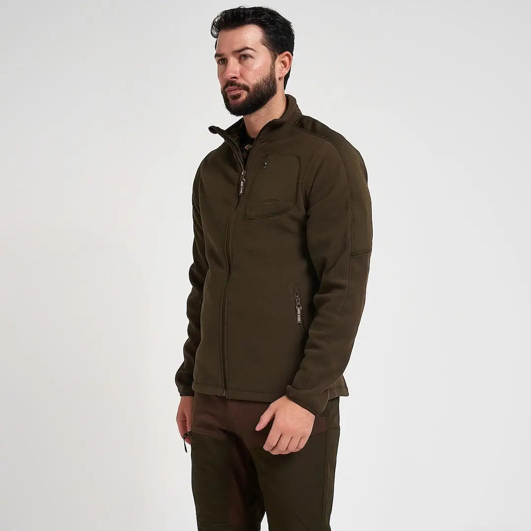 Jack Pyke Weardale fleece jacket in olive green with zippered pockets and high collar
