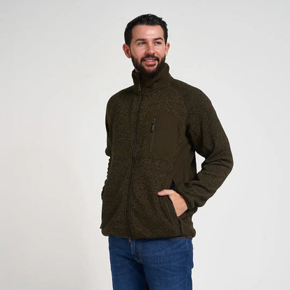 Jack Pyke Weardale knitted jacket in olive green textured fleece with chest panel