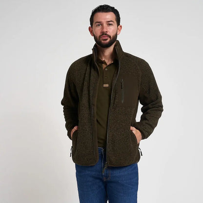 Jack Pyke Weardale knitted jacket in olive green fleece with textured pattern