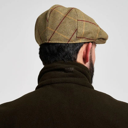 Jack Pyke wool blend flat cap in tan herringbone tweed with brown check