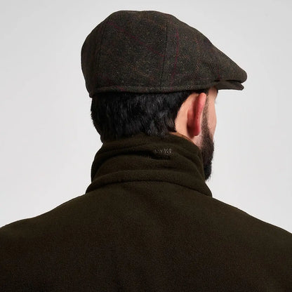Jack Pyke wool blend flat cap in dark brown tweed plaid