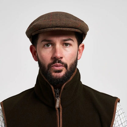 Jack Pyke wool blend flat cap in brown tweed herringbone