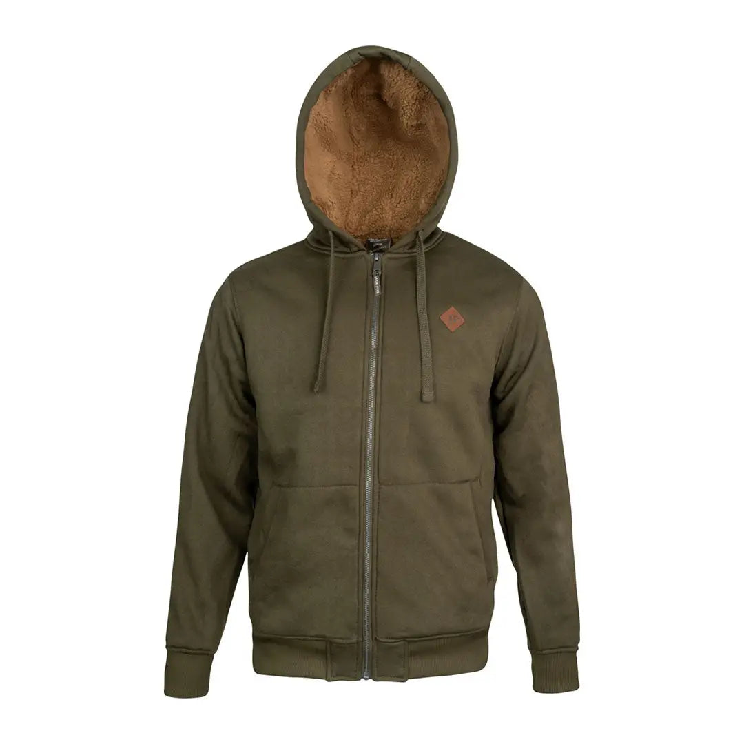 Men’s olive green Jack Pyke Yakka Hoodie with faux fur-lined hood for casual style