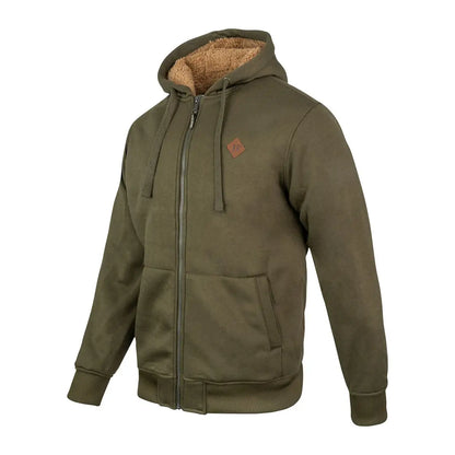 Men’s olive green Jack Pyke Yakka Hoodie with sherpa lining and ribbed cuffs