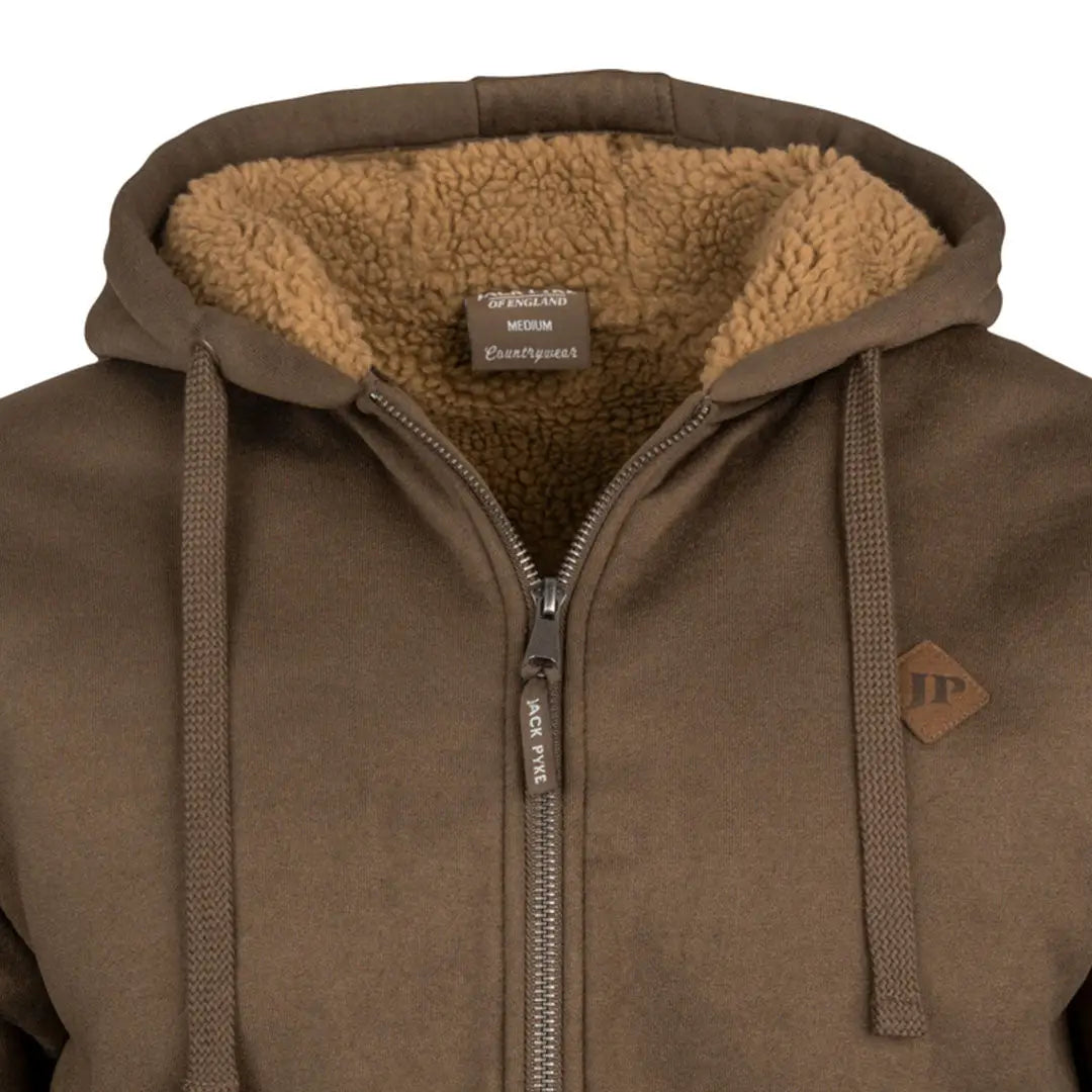Brown Jack Pyke Yakka Hoodie with fur-lined hood and full zip closure for outdoor wear