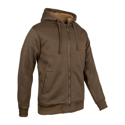 Men’s brown Jack Pyke Yakka Hoodie with fur-lined hood and front pockets for style