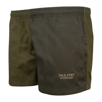 Olive green Jack Pyke Yakka shorts with textured fabric and side panels