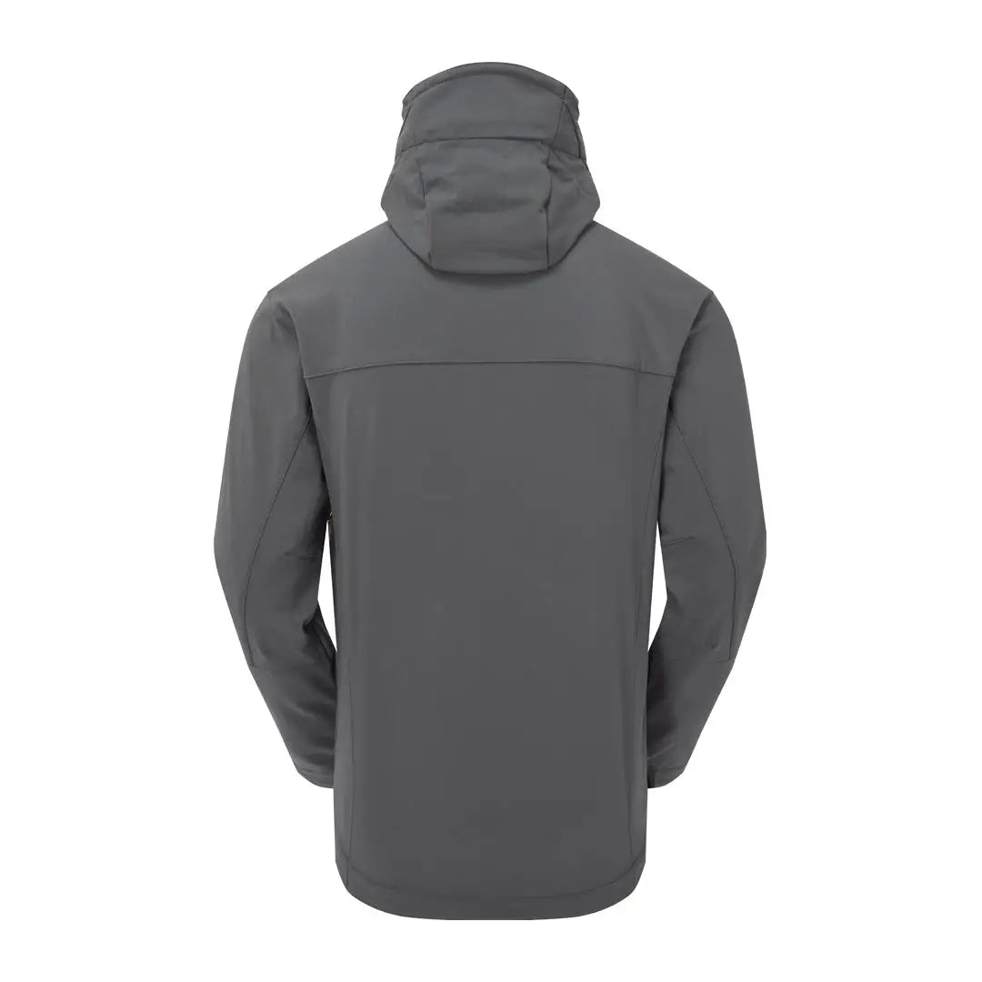 Back view of a Gray Keela Hydron Softshell Jacket showcasing its sleek design