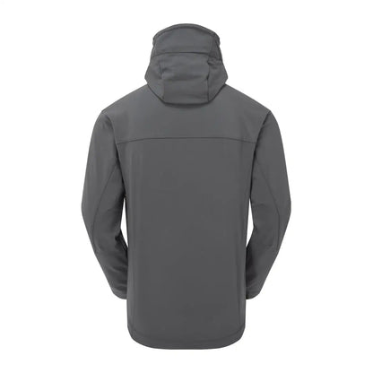 Back view of a Gray Keela Hydron Softshell Jacket showcasing its sleek design