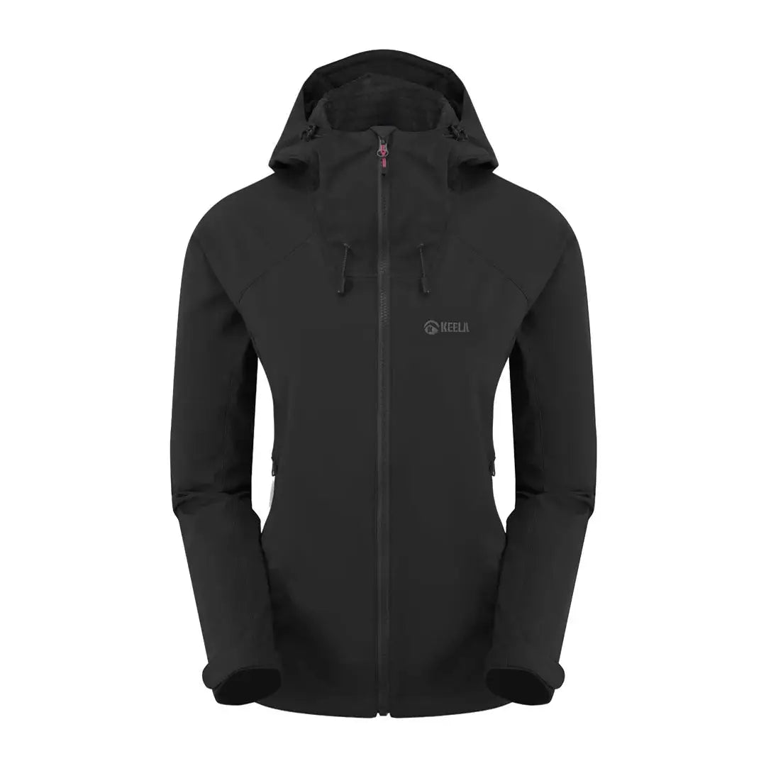 Black hooded jacket from Keela Womens Hydron Softshell collection, perfect for outdoor adventures