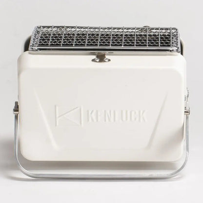 Portable white Kenluck Mini Grill perfect for BBQs and outdoor cooking adventures