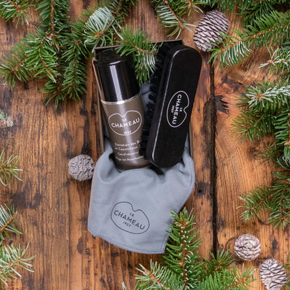 Le Chameau boot care kit with polish brush and cloth for chameau boot care