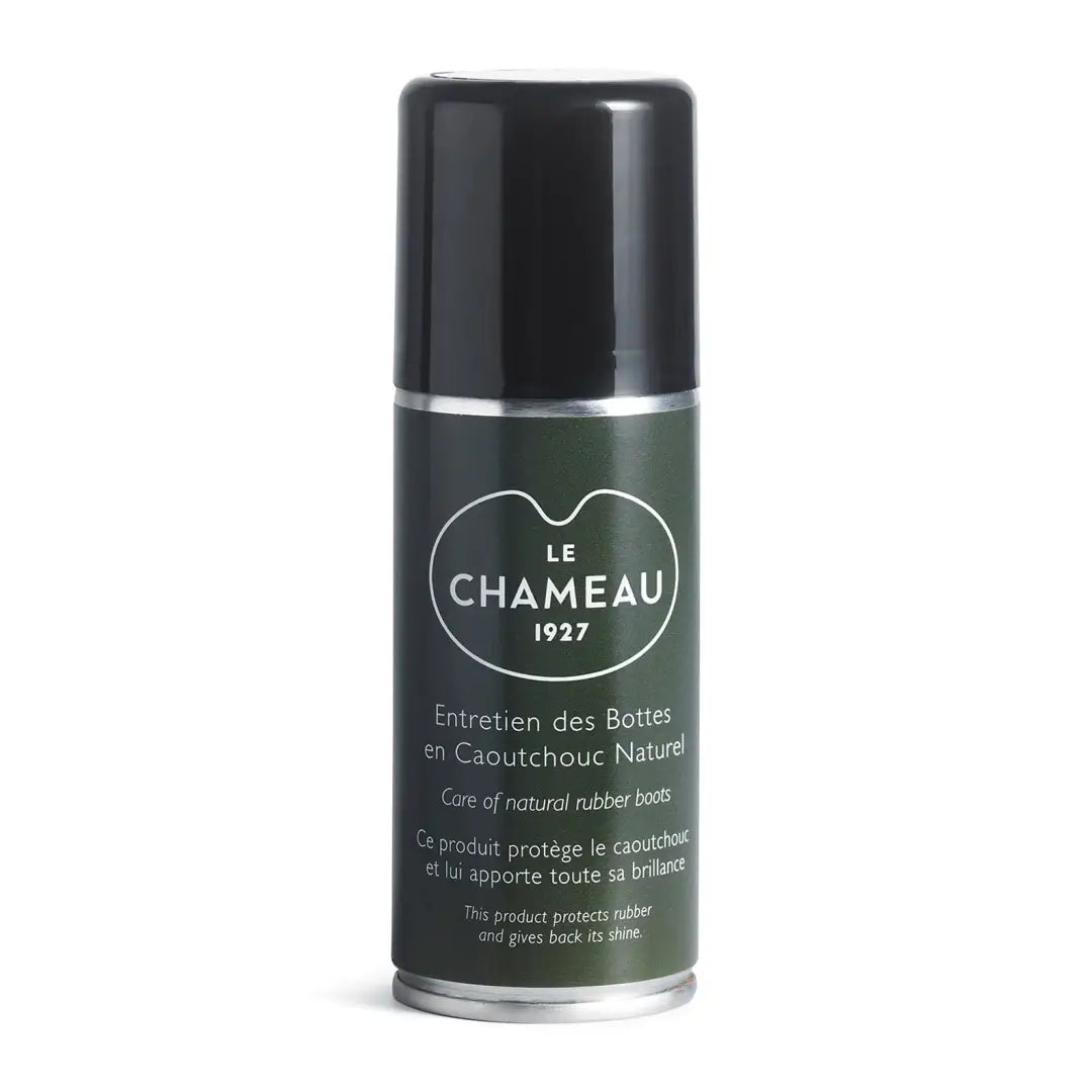 Green and black spray bottle of Le Chameau Rubber Solution for rubber boots care