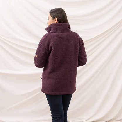 Plum-colored Lighthouse Cobh zip fleece pullover with high collar and long sleeves for country clothing