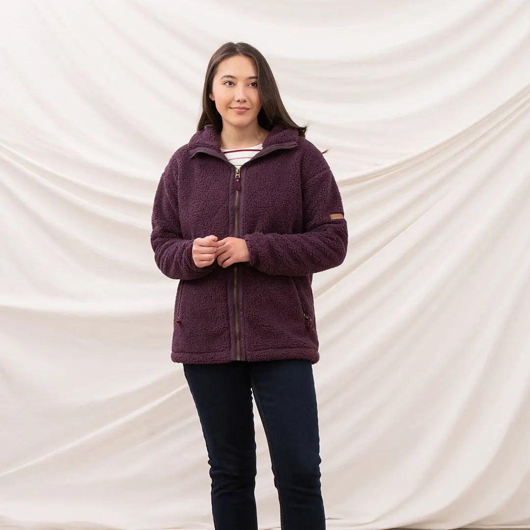 Plum-colored Lighthouse Cobh zip fleece jacket with hood for country clothing style