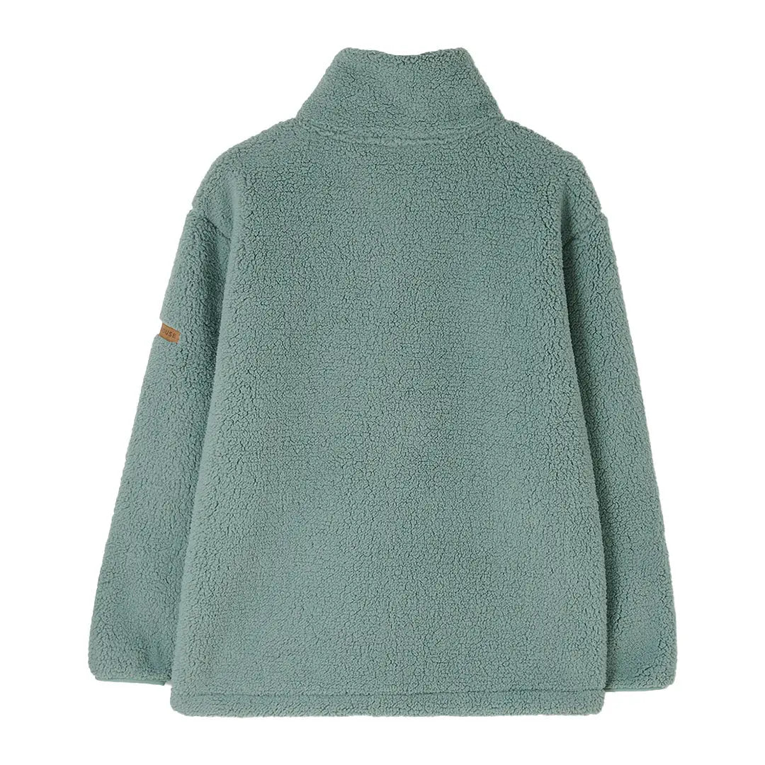 Sage green Lighthouse Cobh zip fleece pullover with high collar and brown patch on sleeve