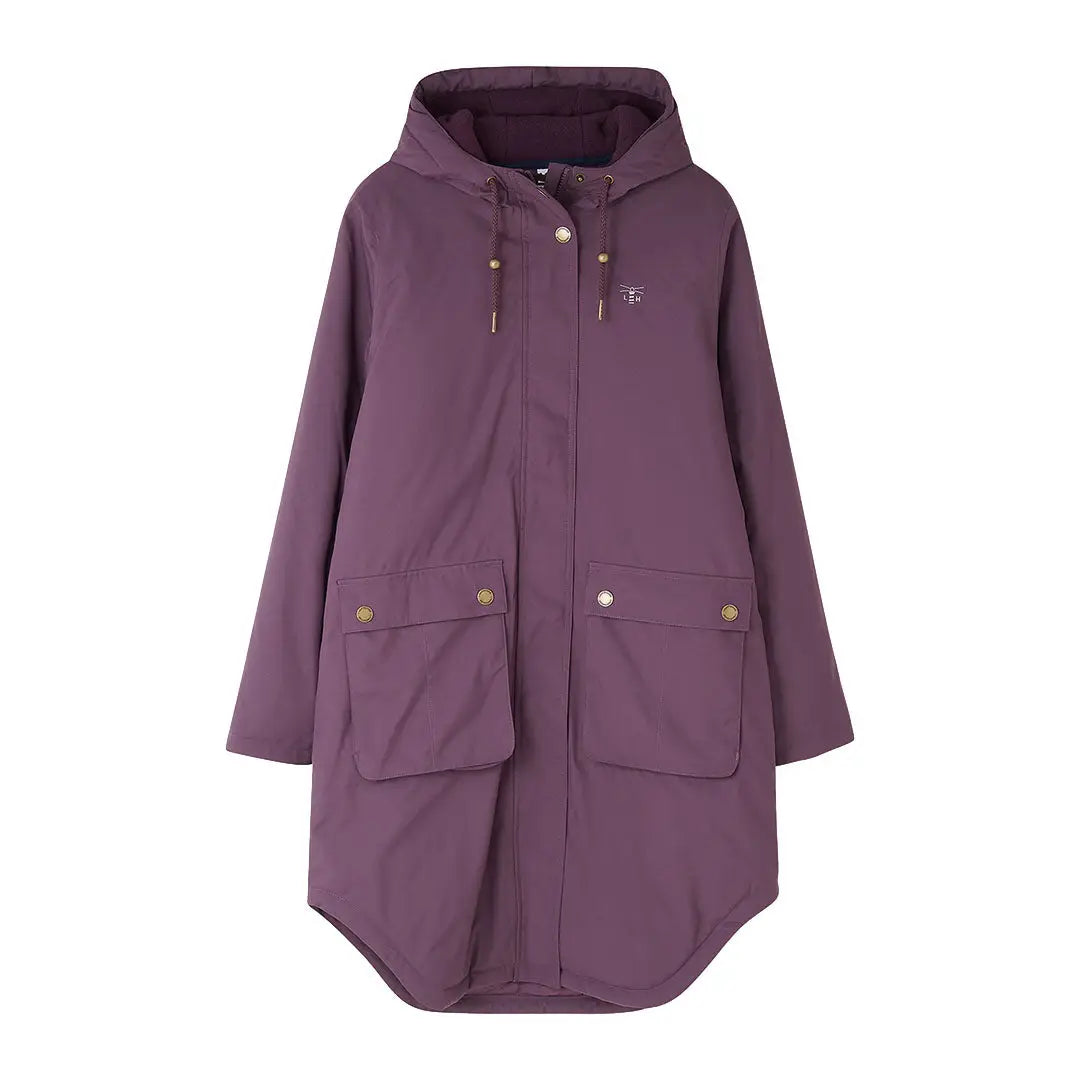 Lighthouse Imogen Ladies Coat in deep purple rain jacket with hood and pockets