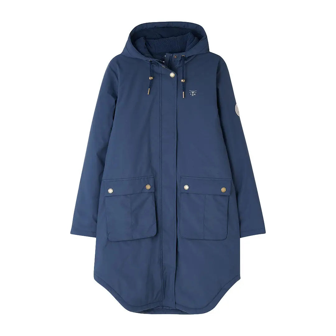 Lighthouse Imogen Ladies coat - long navy blue hooded raincoat with front pockets