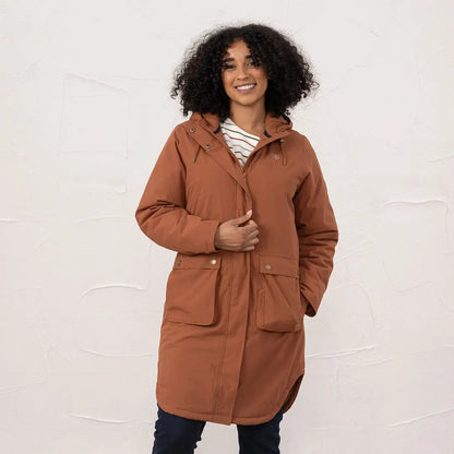 Lighthouse Imogen Ladies Coat with hood and front pockets in rust color