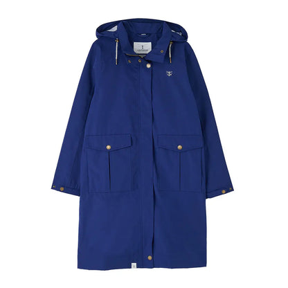 Blue hooded raincoat from the Lighthouse Ladies Annika collection, perfect for rainy days