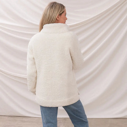 Cream-colored fuzzy quarter-zip pullover from Lighthouse Ladies Bay Fleece collection
