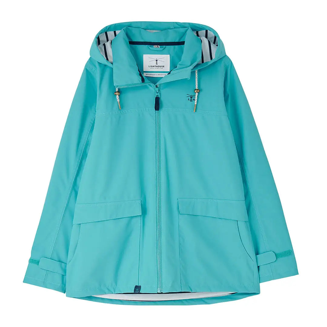 Turquoise hooded Lighthouse Ladies Beachcomber II Coat for stylish rainy days
