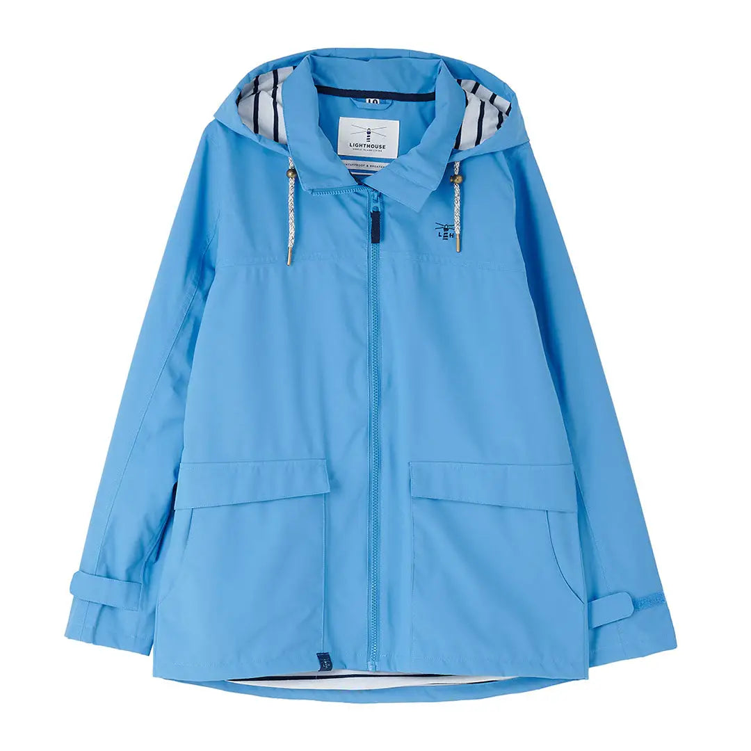 Light blue hooded rain jacket from the Lighthouse Ladies Beachcomber II Coat collection
