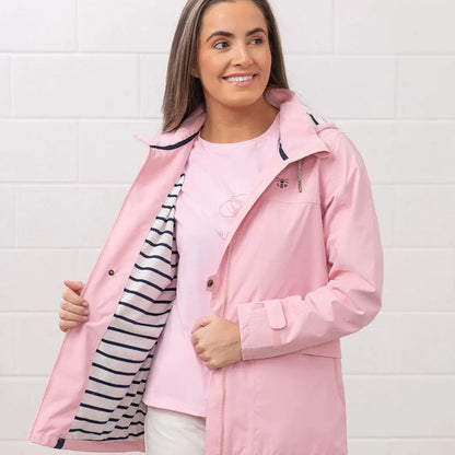 Pink Lighthouse Ladies Beachcomber II Coat with fun striped lining for stylish rain protection