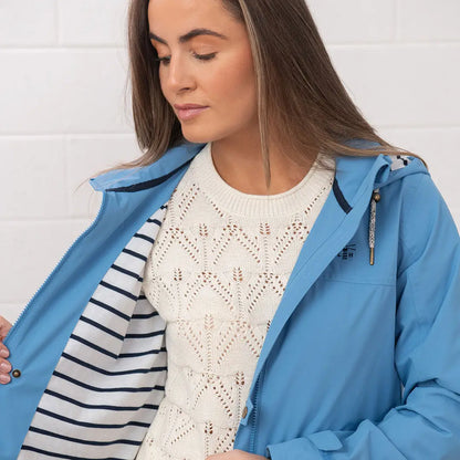 Light blue Lighthouse Ladies Beachcomber II Coat with striped lining for stylish rainy days