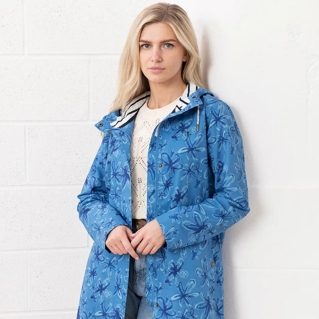 Blue floral raincoat from Lighthouse Ladies Beachcomber Long II Coat collection