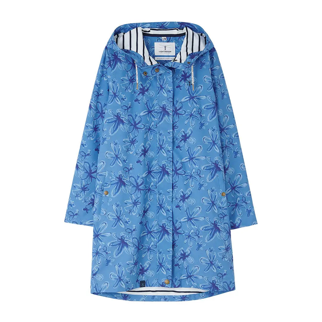 Blue floral raincoat from Lighthouse Ladies Beachcomber Long II Coat collection