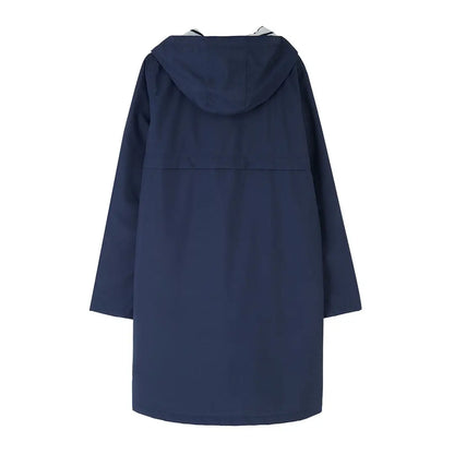 Navy hooded raincoat from the Lighthouse Ladies Beachcomber Long II Coat collection