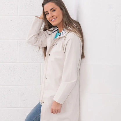 Beige Lighthouse Ladies Beachcomber Long II Coat with stylish patterned lining
