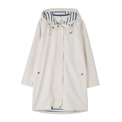 Beige hooded raincoat from Lighthouse Ladies Beachcomber Long II Coat collection
