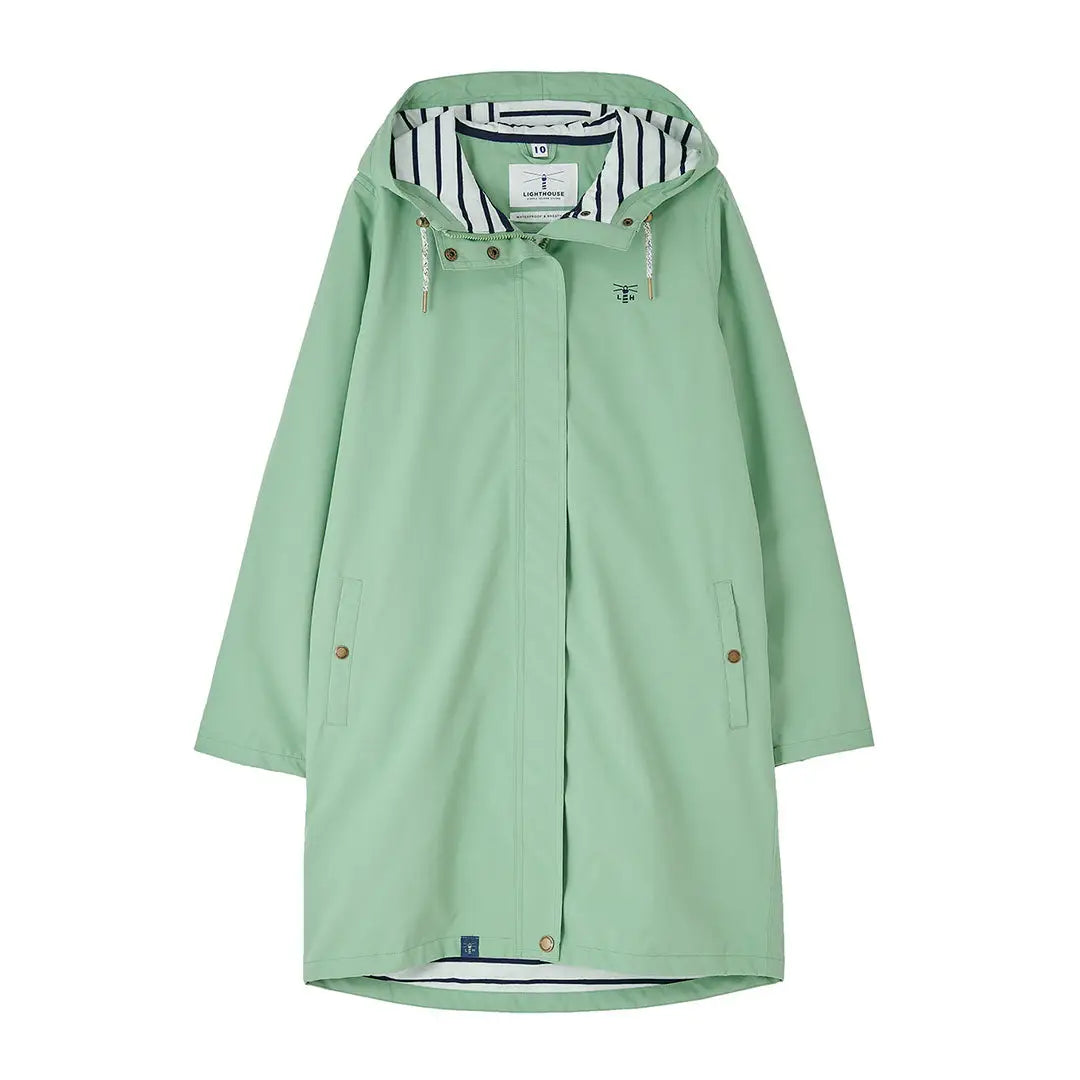 Mint green hooded raincoat from Lighthouse Ladies Beachcomber Long II Coat collection