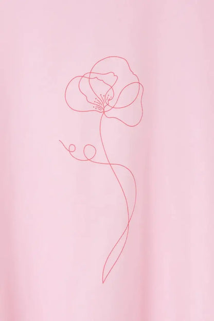 Red flower line drawing on pink background for Lighthouse Ladies Causeway T-Shirt