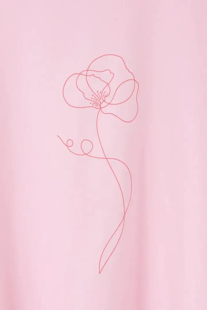 Red flower line drawing on pink background for Lighthouse Ladies Causeway T-Shirt