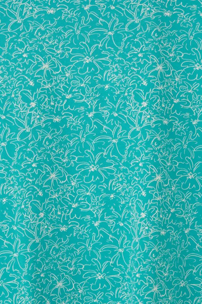 Teal Lighthouse Ladies Causeway T-Shirt with white floral pattern, stylish ladies causeway top