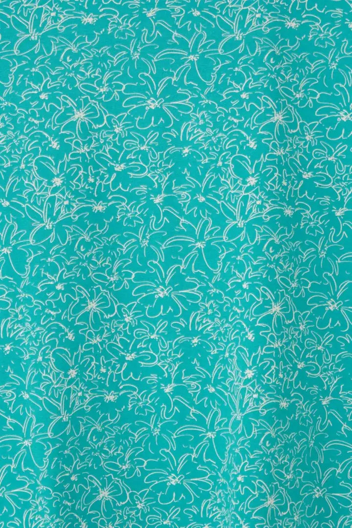 Teal Lighthouse Ladies Causeway T-Shirt with white floral pattern, stylish ladies causeway top