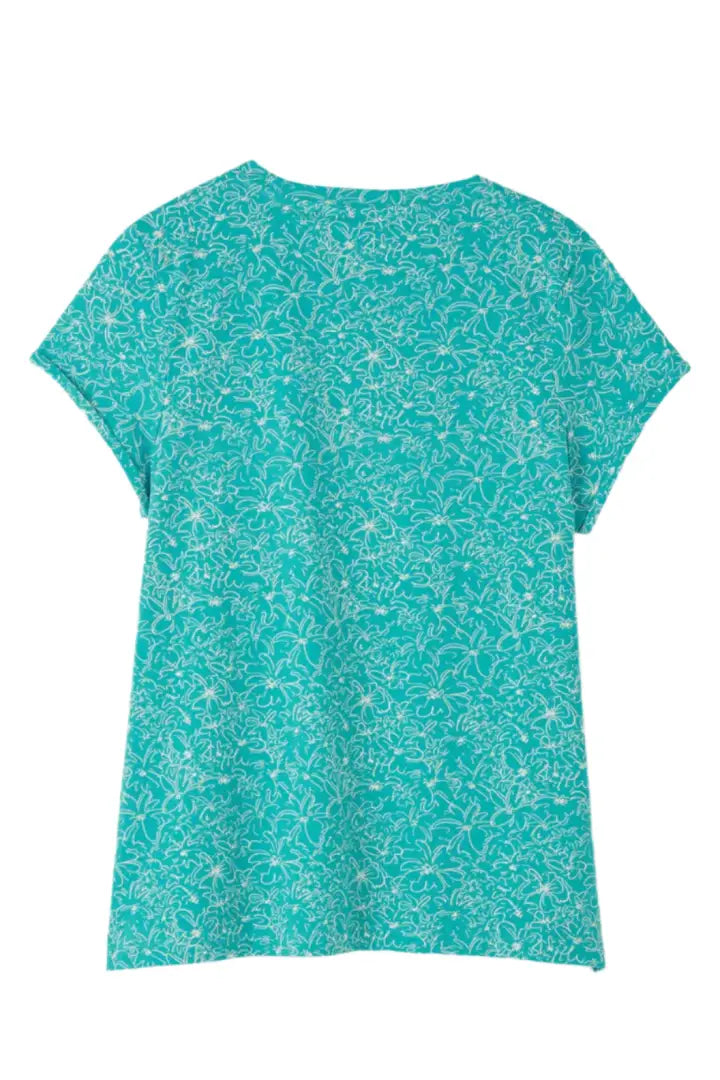 Teal Lighthouse Ladies Causeway T-Shirt with white floral pattern for women