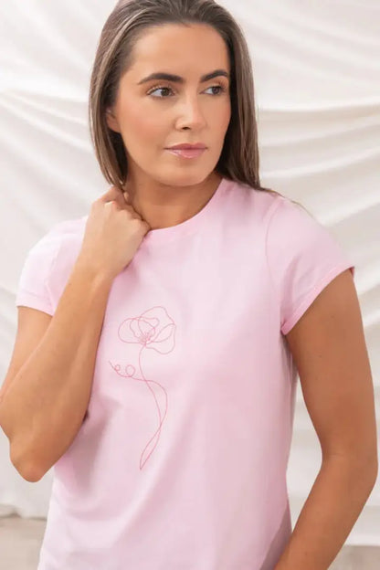 Light pink Lighthouse Ladies Causeway T-Shirt with delicate flower outline front view