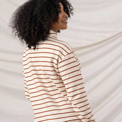 Long-sleeved lighthouse ladies coral striped turtleneck shirt in ladies coral jersey style