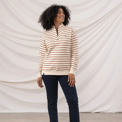 Women’s long-sleeved cream and brown striped Lighthouse Ladies Coral Jersey sweatshirt