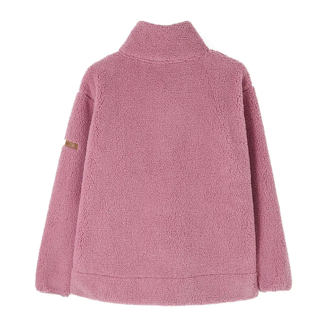 Pink lighthouse ladies coast fleece half-zip pullover with funnel neck and brown patch